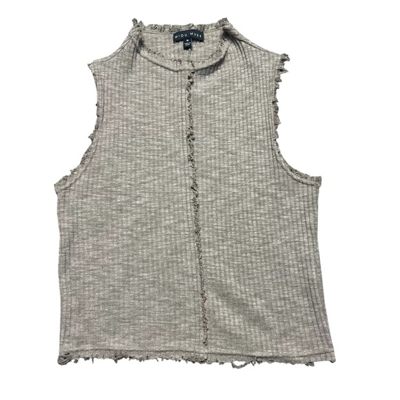 Miou Muse Ribbed Distressed Top Brown Size Medium - Picture 1 of 5
